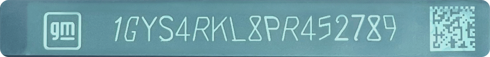 シリアルナンバー（VIN）のサンプル画像